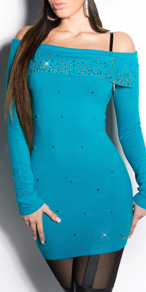 Dámský delší svetr se zipem a nýtky