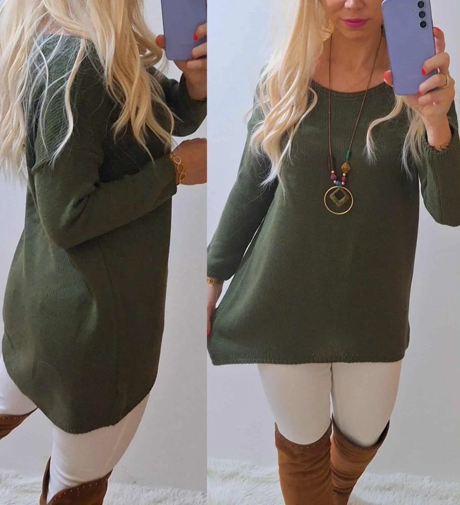 Dámský pletený svetr DORIANE s náhrdelníkem khaki
