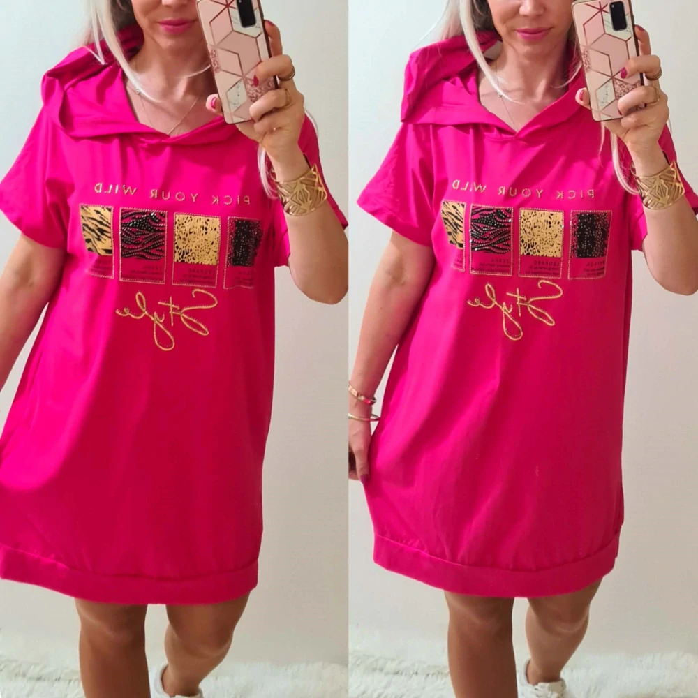 Dámské mikinové šaty/tunika s kapucí STYLE fuchsia