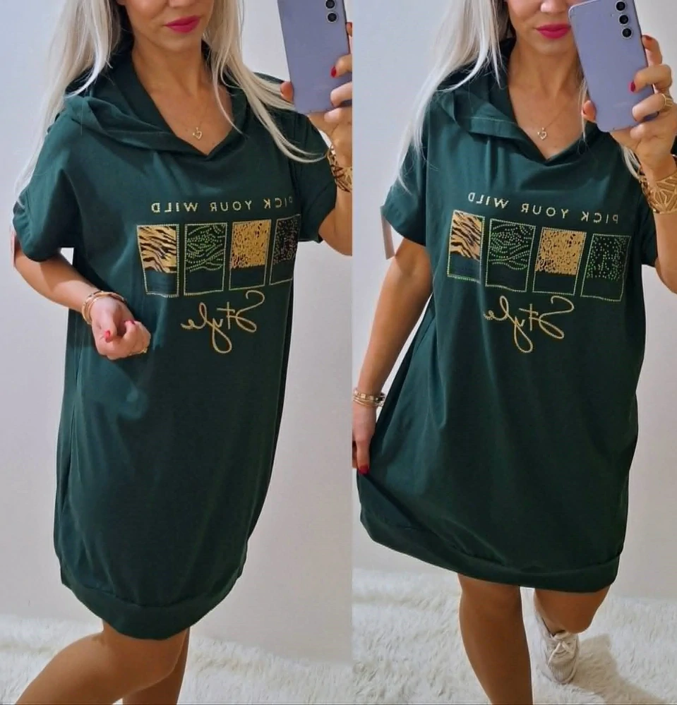 Dámské mikinové šaty/tunika s kapucí STYLE zelená
