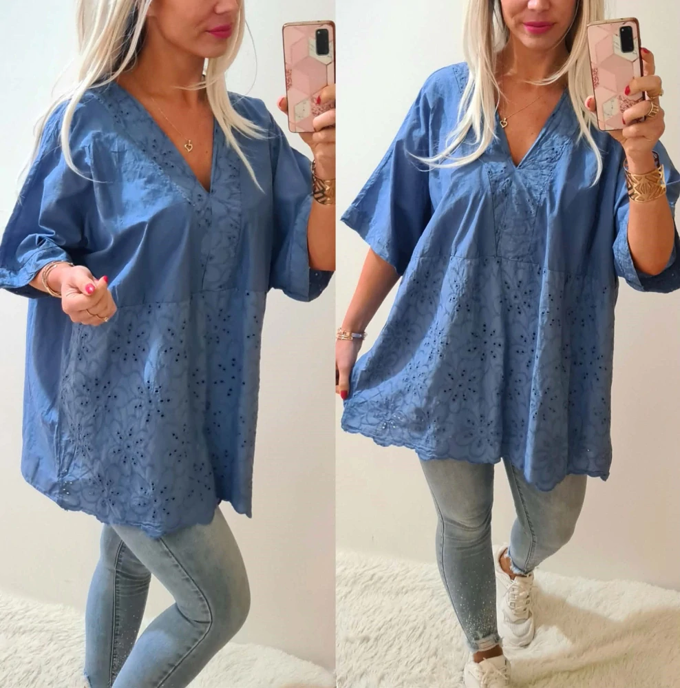 Dámská tunika/halenka ROBE s vyšívanou krajkou modrá