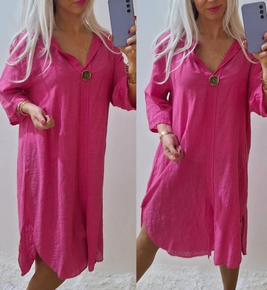 Dámské fáčové šaty PAULA s knoflíkem fuchsia