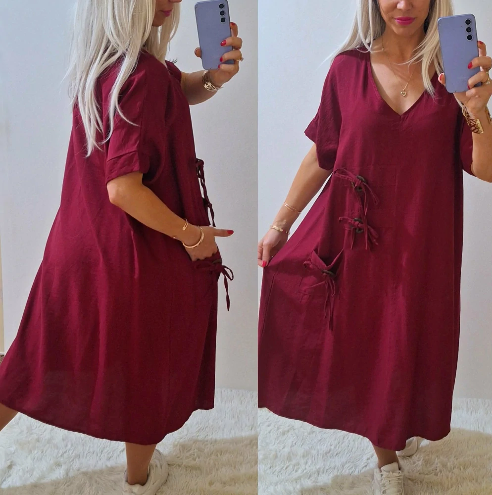 Dámské šaty LUCY s knoflíky bordó