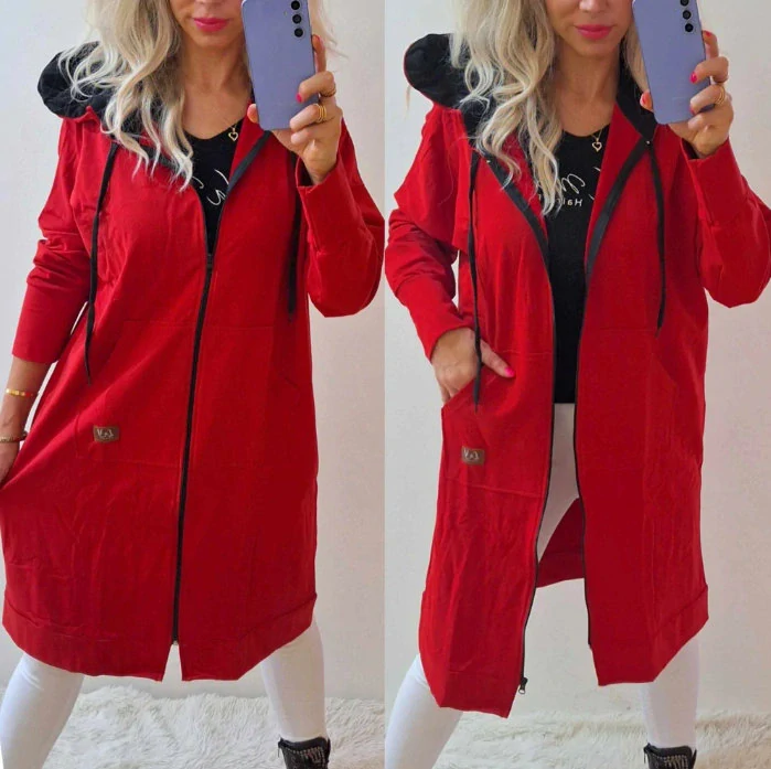 Dámská dlouhá mikina BETHANY s kapucí červená