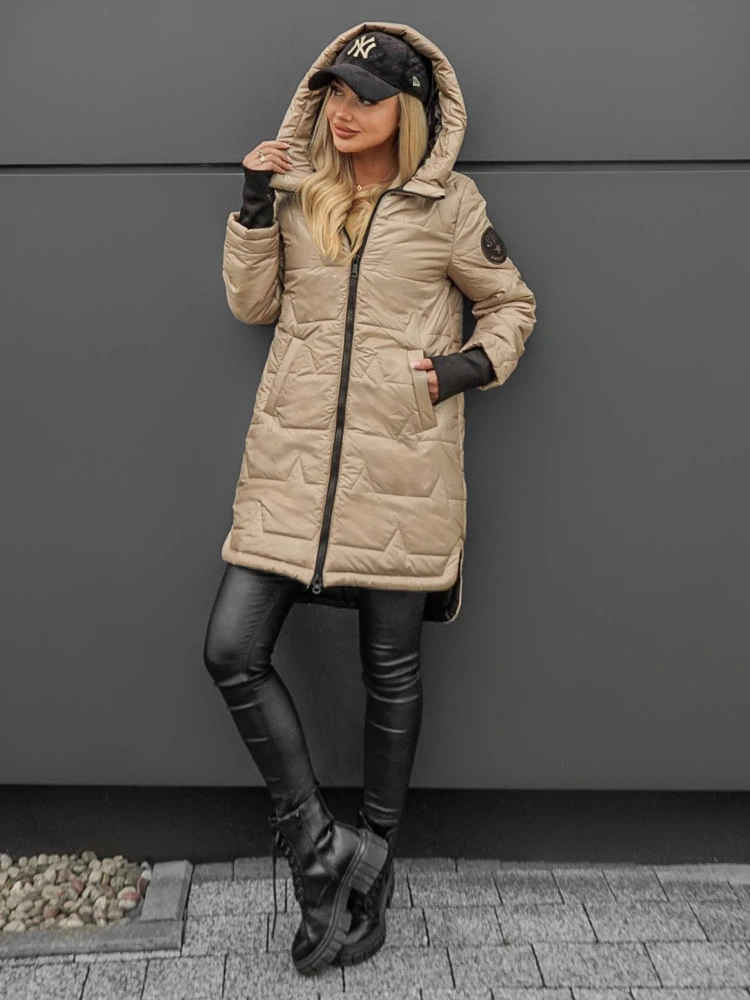 Dámská lehká prošívaná bunda RITA s kapucí vpředu na zip camel