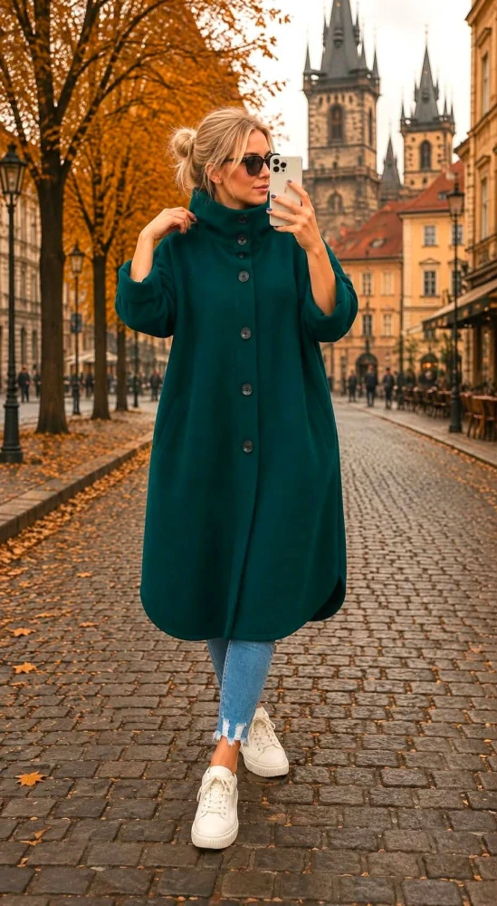Dámský podzimní kabát RENÉ s kapucí zelený