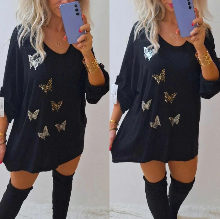Dámská tunika/tenčí svetřík BUTTERFLY černá