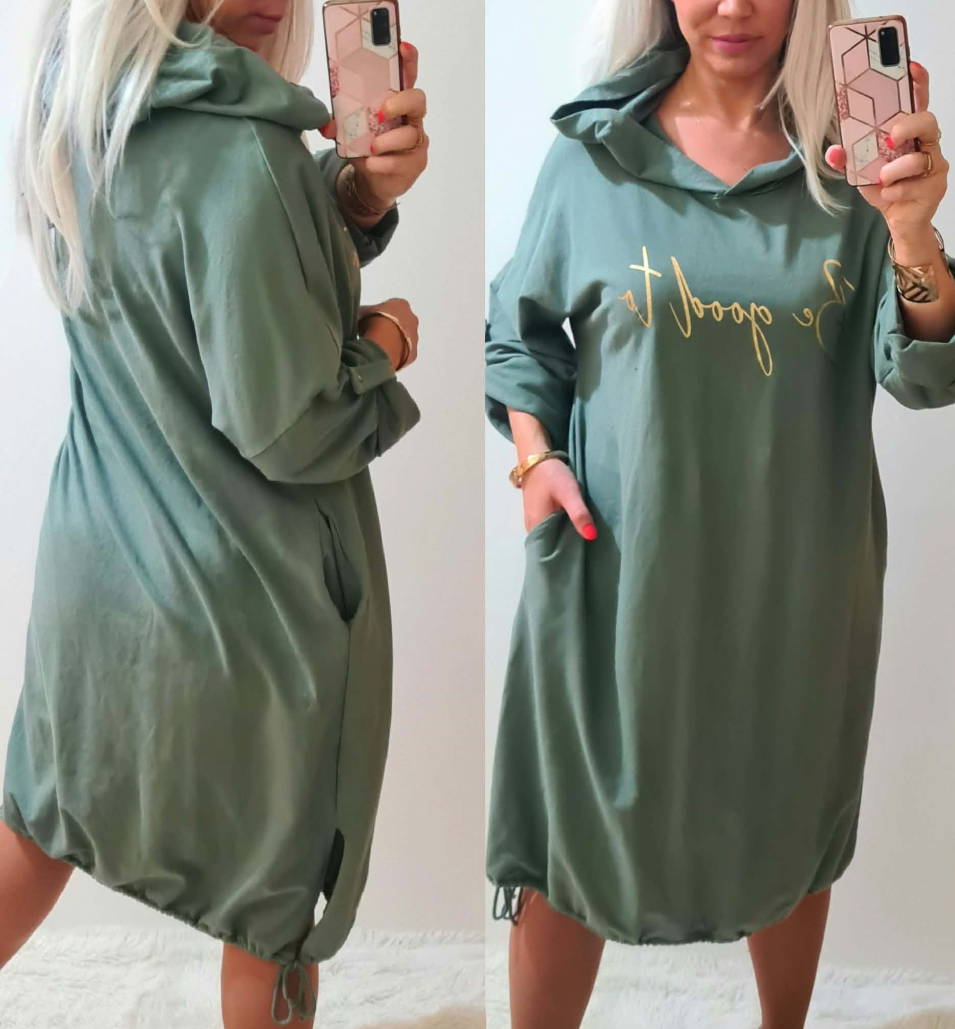 Dámské mikinové šaty BETTY khaki