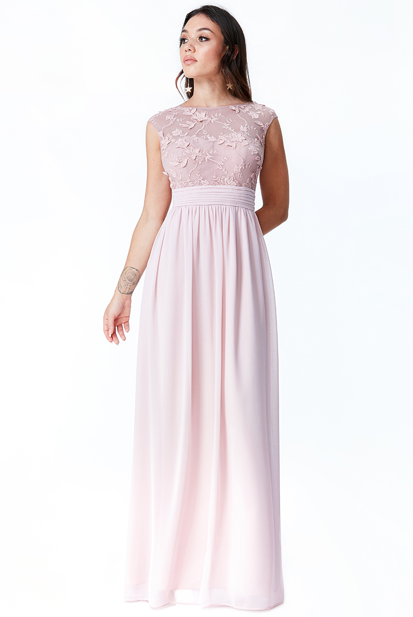 Dámské dlouhé šaty ANETTE s výšivkou růžová