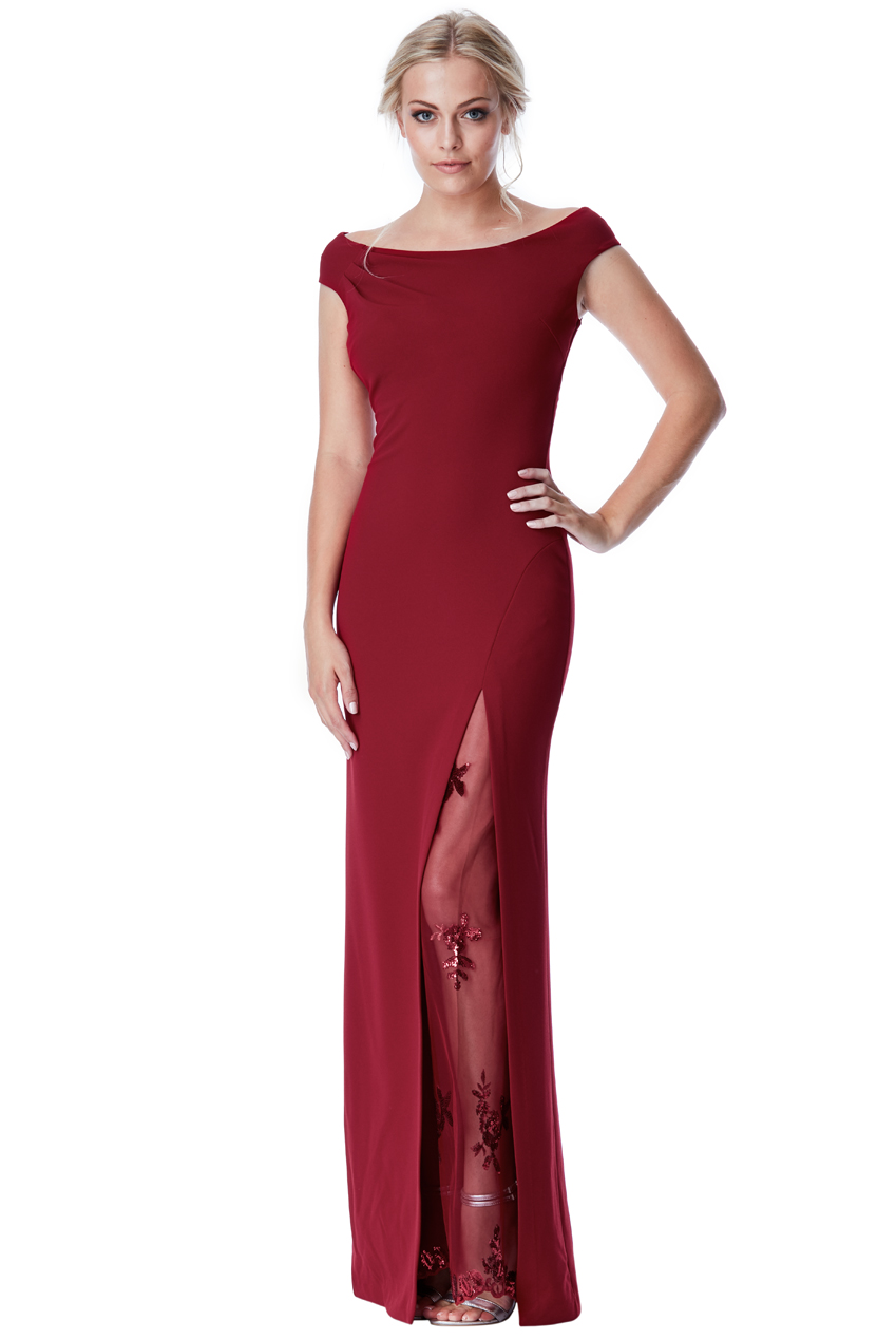 Společenské dlouhé šaty s flitry GODDIVA vínová