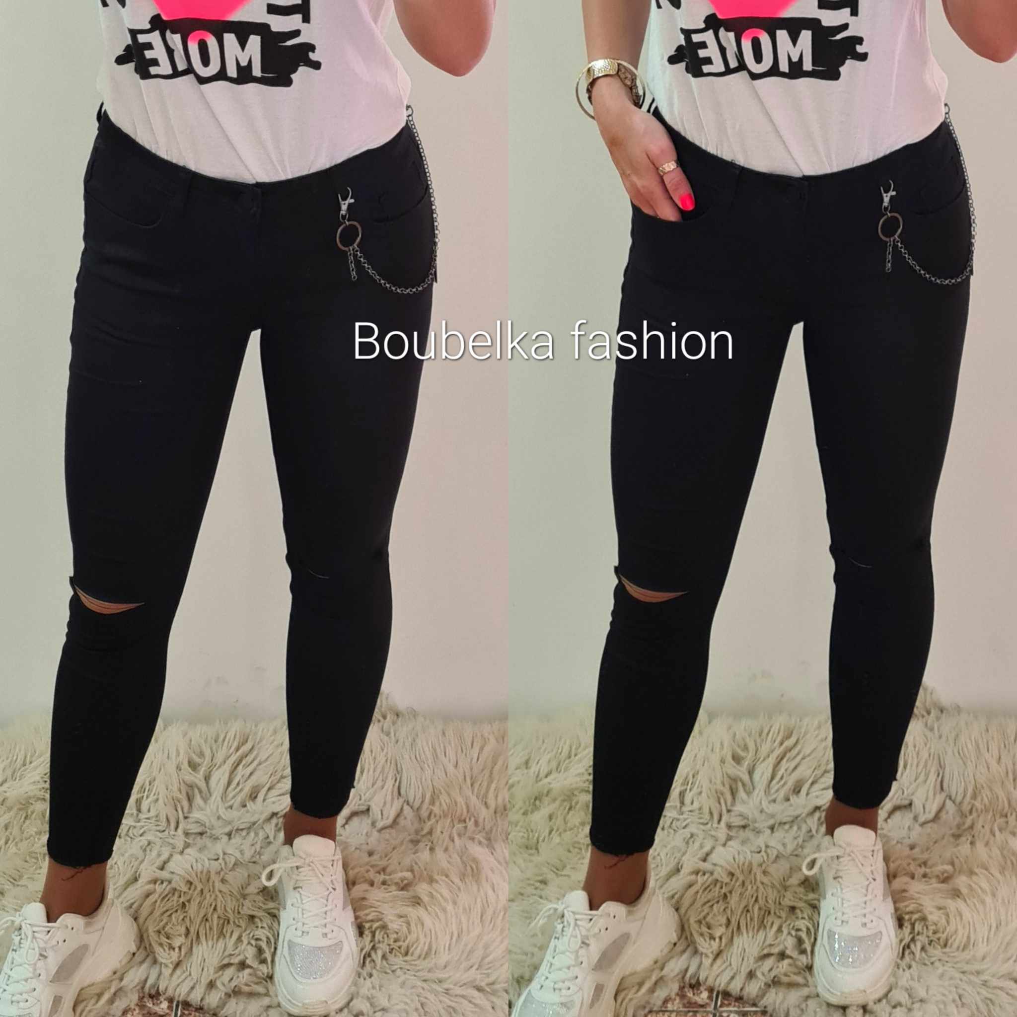 Dámské trhané elastické džíny PUSH UP černé