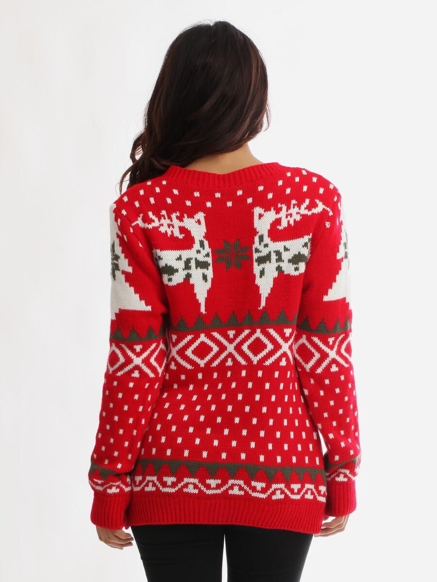 Dámský VÁNOČNÍ svetr se soby červený
