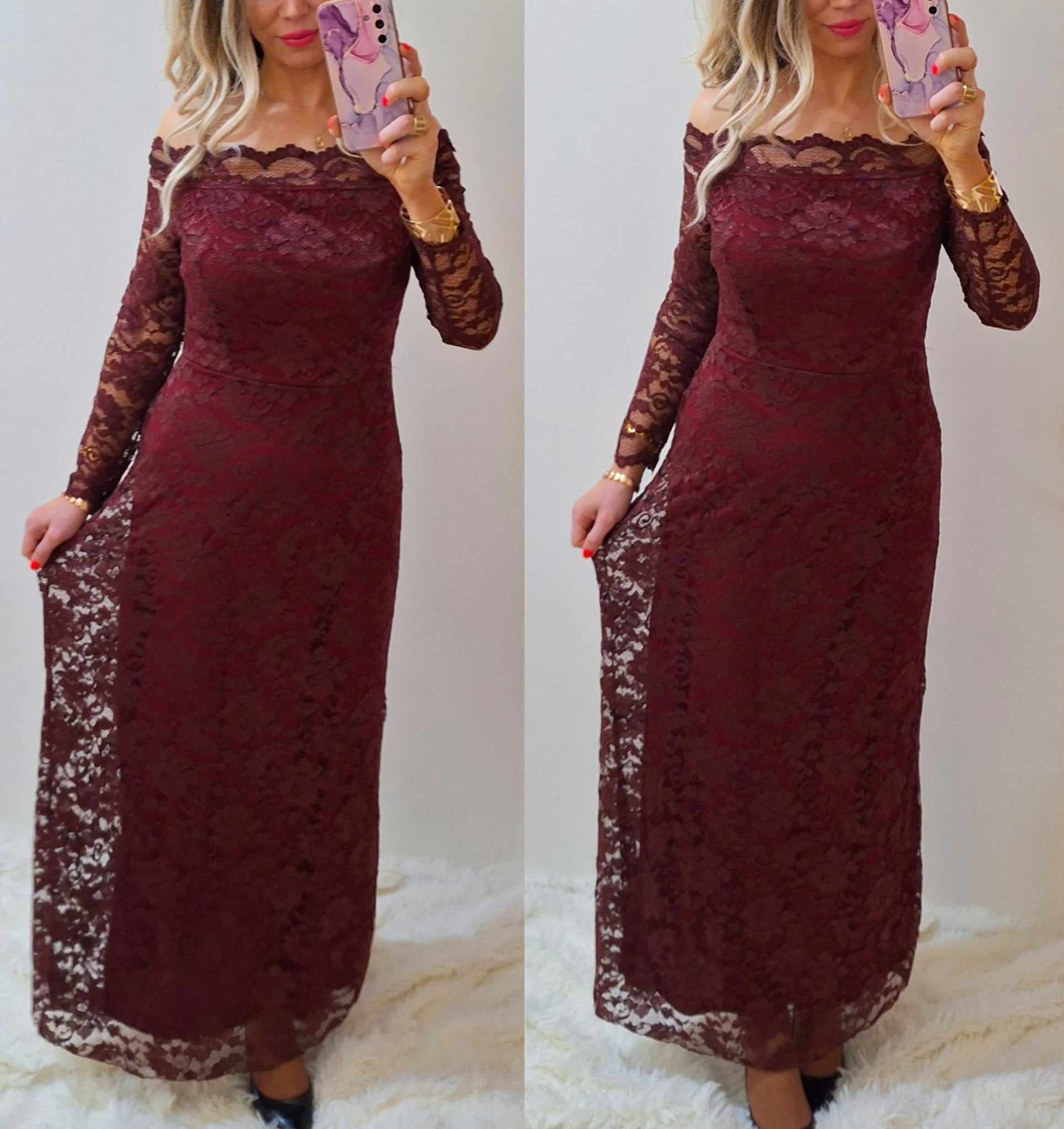 Společenské dlouhé krajkové šaty LADYA bordó