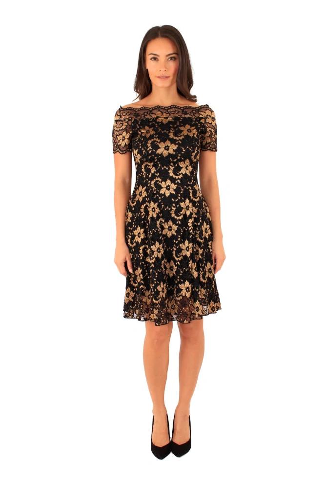 Dámské společenské krajkové šaty LYXY černá/zlatá