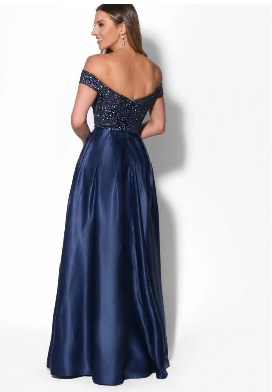 Dámské společenské dlouhé šaty s flitry AURÉLINE modrá