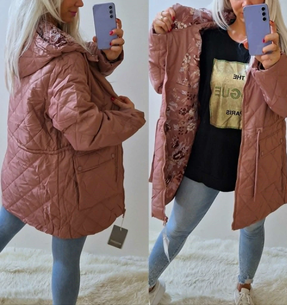 Dámská lehká prošívaná bunda ZAJA s kapucí vpředu na zip růžová