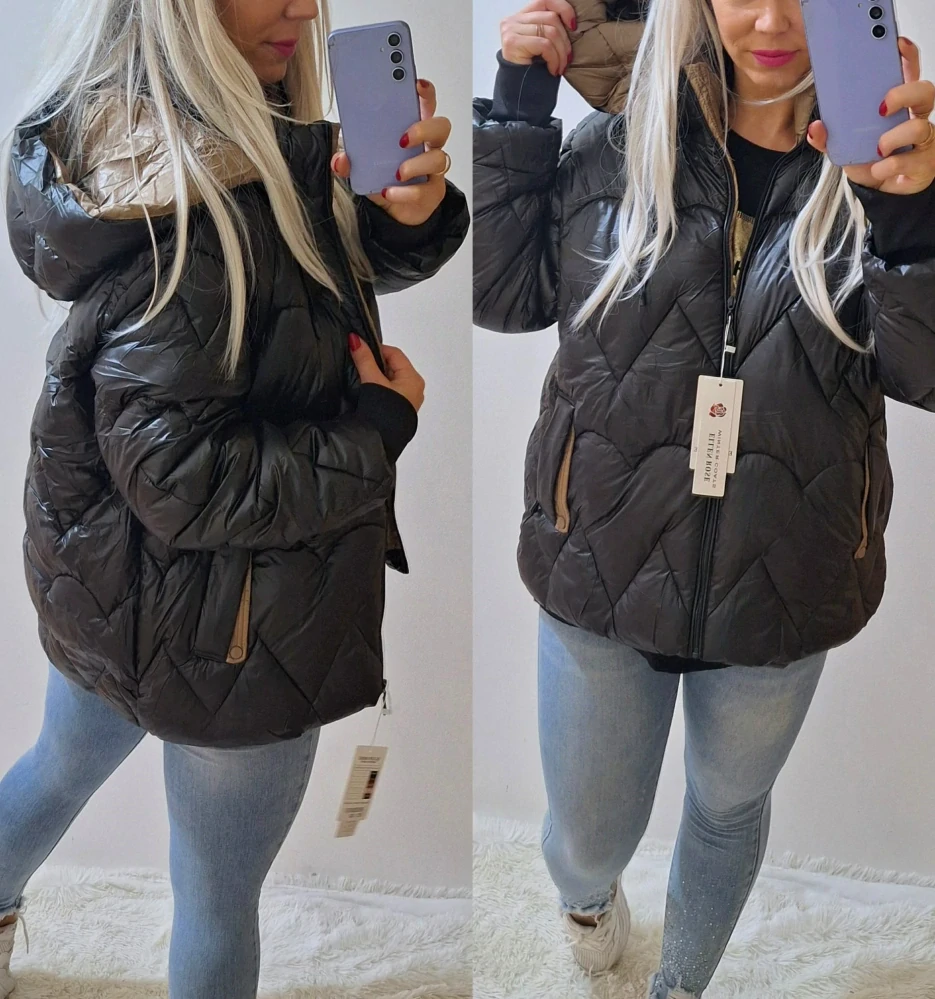 Dámská zimní prošívaná bunda PAULÍNA s kapucí vpředu na zip černá