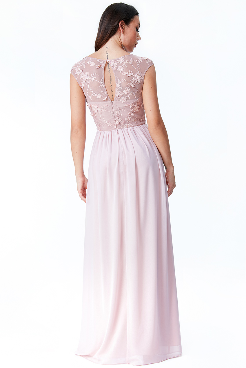 Dámské dlouhé šaty ANETTE s výšivkou růžová