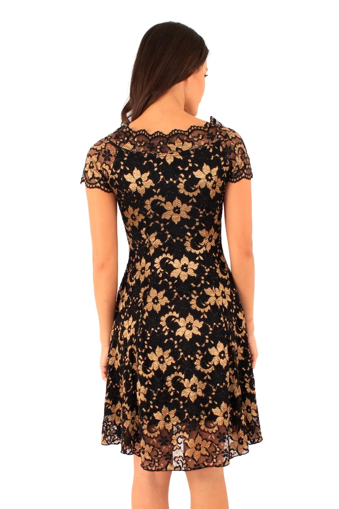 Dámské společenské krajkové šaty LYXY černá/zlatá