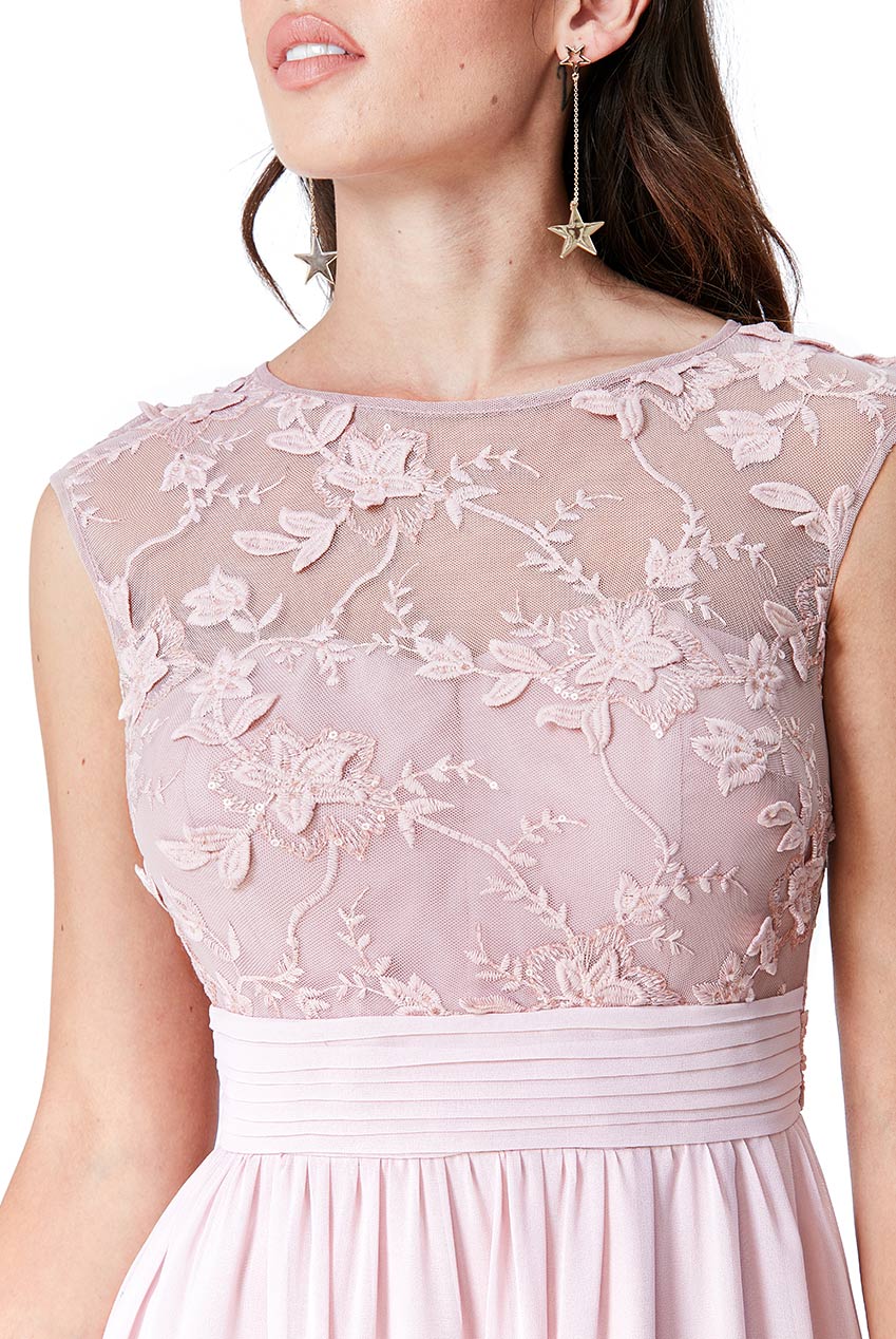 Dámské dlouhé šaty ANETTE s výšivkou růžová