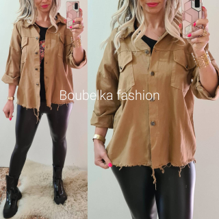 Dámská košilová džíska na knoflíky camel
