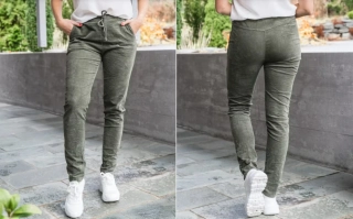 Dámské semišové mačkané kalhoty khaki