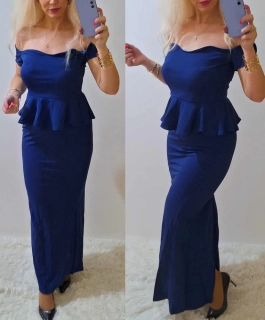 Dámské společenské šaty s peplum volánkem modrá 