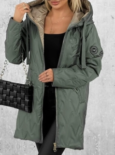 Dámská lehká prošívaná bunda ALMA s kapucí vpředu na zip khaki