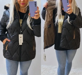 Dámská zimní prošívaná bunda PAULÍNA s kapucí vpředu na zip černá